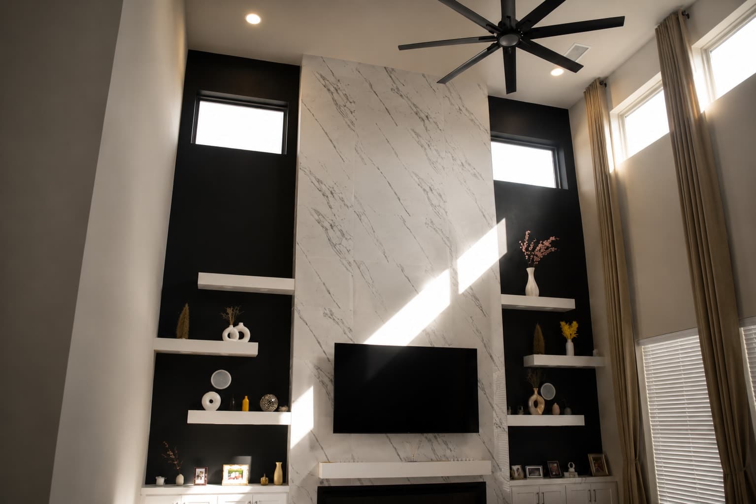 A sunlit, elegantly designed luxury living room